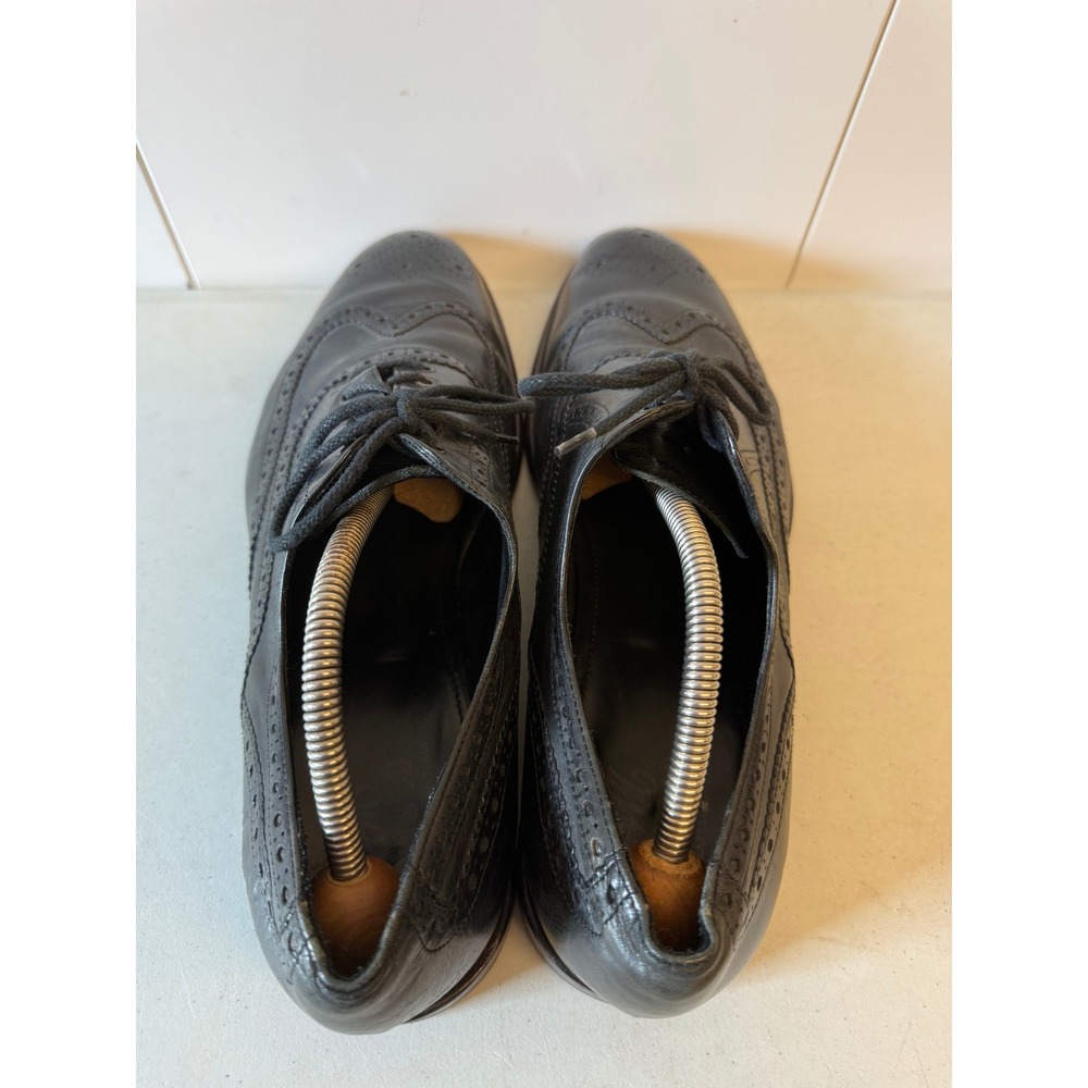 Johnston & Murphy J&M 1850 Mens Black Leather Wingtip Oxford Shoes 13 M Italy - Picture 6 of 8